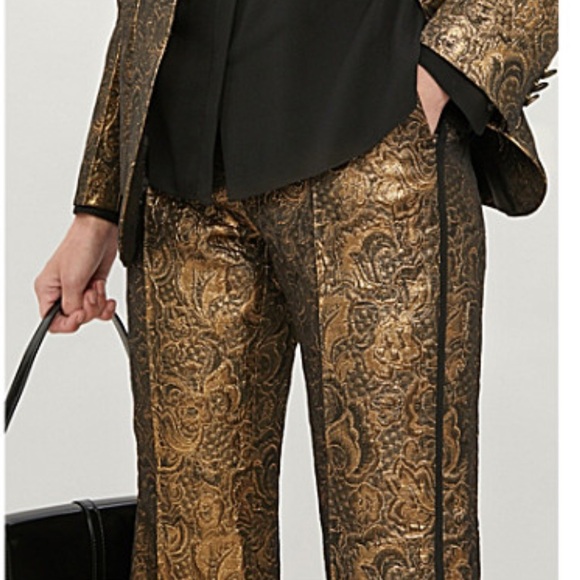 SANDRO | $370 NWOT Goldy Brocade Cropped Straight Leg Jacquard Trouser Pants - Picture 5 of 13